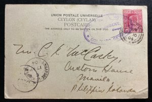 1904 Galle Ceylon Picture Postcard Cover To Manila Philippines Bristol Hotel