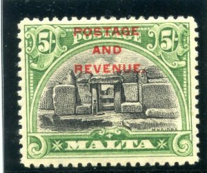 Malta 1928 POSTAGE AND REVENUE 5s black & green superb MNH. SG 191. Sc 165.