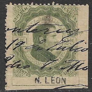 MEXICO REVENUES 1877 25c DOCUMENTARY TAX N LEON Control Used DO26