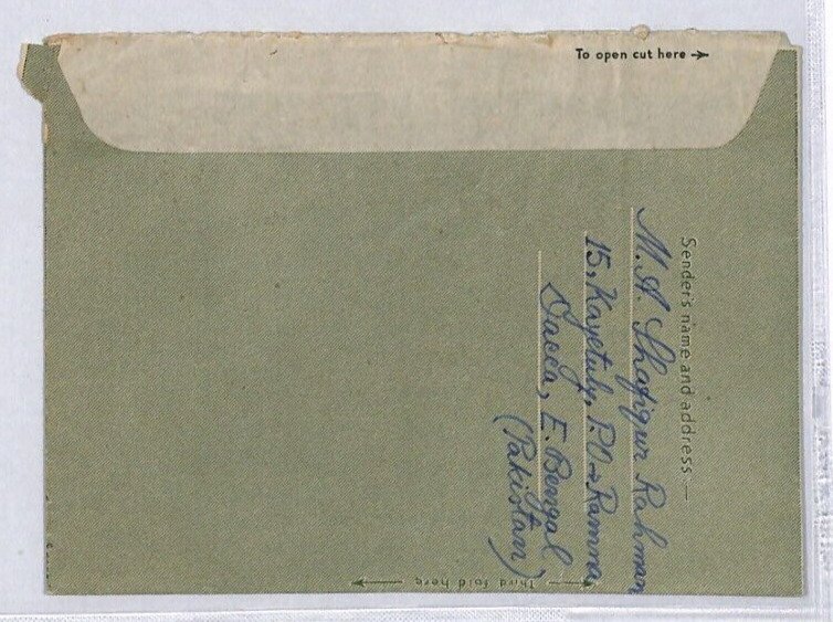 PAKISTAN AIR LETTER Stationery Bangladesh Dacca GB London 1954{samwells}ZV199