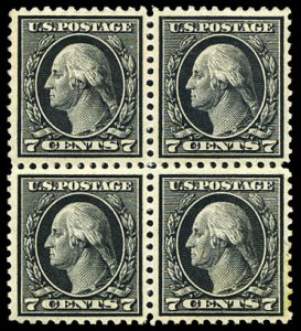 United States, 1910-30 #507 Cat$138, 1917-19 7c black, block of four, lower r...