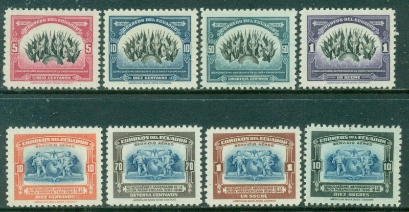 ECUADOR SCOTT #'s 394-397, C87-C90 SET, MINT, OG, LH, VERY FINE, GREAT PRICE! 