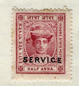INDIA; HOLKAR 1900s early classic Raja SERVICE issue fine used 1/2a. value