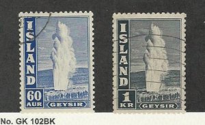 Iceland, Postage Stamp, #208Ac, 208Bc Perf 11.5 Used, 1947 Geyser, JFZ