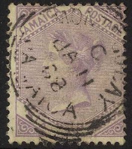 Jamaica SG12 6d Mauve wmk Crown CC Fine used cat 7 pounds