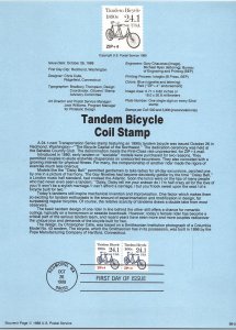 USPS SOUVENIR PAGE TANDEM BICYCLE COIL STAMP 1988