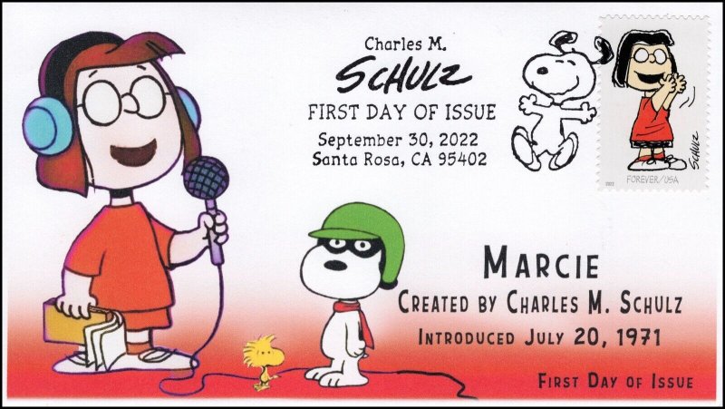 22-239, 2022 ,Charles M Schulz, Pictorial Postmark, First Day Cover, Marcie, Pea 
