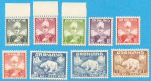 GREENLAND 1 - 9  MINT HEAVEY HINGED OG * SET OF 9 * NO FAULTS VERY FINE ! - T698