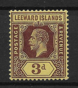 LEEWARD ISLANDS SG51a 1913 3d PURPLE/YELLOW WHITE BACK MTD MINT (p)