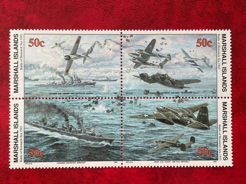 1993 Marshall Islands 4 Stamp Block #331-334 WWII Battle Of Bismarck Sea MNH