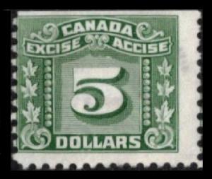 CANADA REVENUE 1934 VINTAGE VERY SCARCE $5 GREEN #FX89 EXCISE TAX USED (K322)