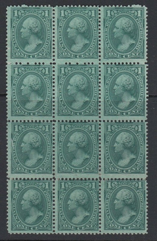 US Sc RB11a, unused (no gum) block of twelve (thin at top right stamp)