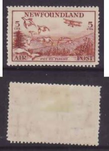 Newfoundland-Sc#C13- id30-unused og hinge remnant 5c Airmail-Planes-Birds-1933-