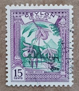 Ceylon #309 15c Vesak Orchid USED (1950)