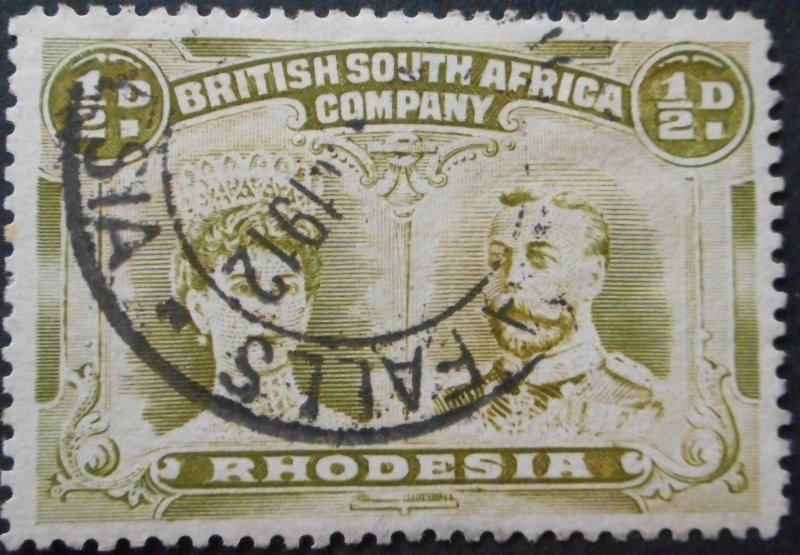 Rhodesia Double Head ½d with VICTORIA FALLS (DC) postmark