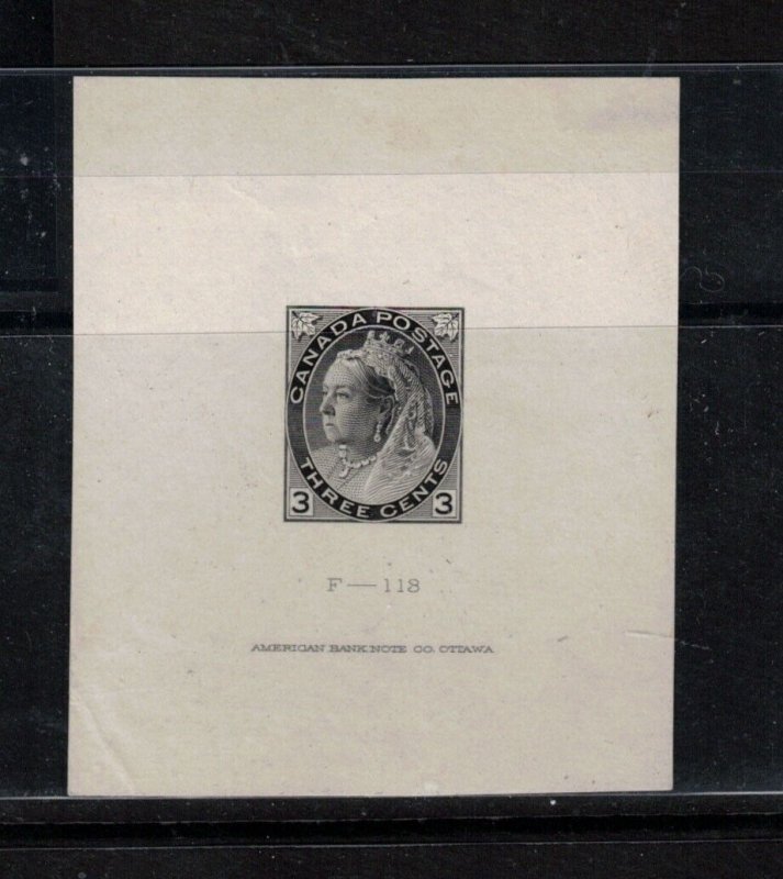 Canada #78TCDP Extra Fine Trial Color Die Proof In Black 60mm x 72mm With F-113