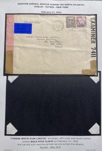 1942 Dublin Ireland Dual Censored Airmail Cover To Cunard White LN New York USA