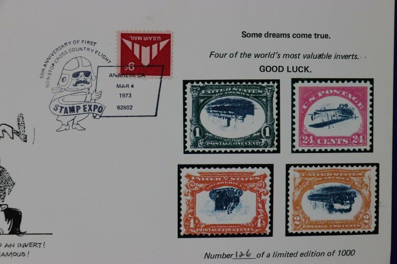 Anaheim 1973 stamp expo inverted reprint Collectors Society Souvenir card page