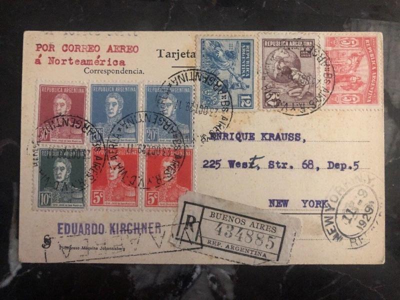 1929 Buenos Aires Argenta First Flight Postcard cover FFC to New York USA