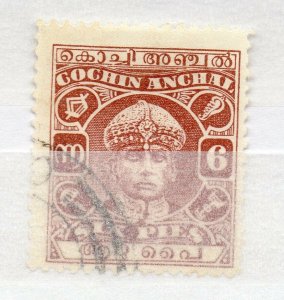 India Cochin 1938 Early Issue used Shade of 6p. NW-15790