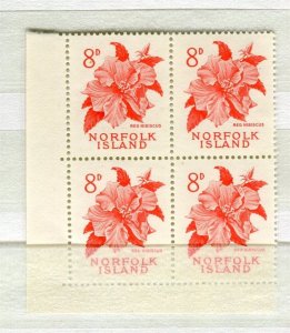 NORFOLK ISLAND; 1960 QEII Flowers Pictorial issue MINT MNH BLOCK of 4, 8d.