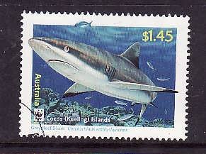 Cocos (Keeling) Is.-Sc#343-used $1.45 Gray Reef Shark-Marine Life-WWF-2005-