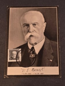 T.G. Masaryk 1937 Memorial Postcard w 50h Stamp / Czechoslovakia President