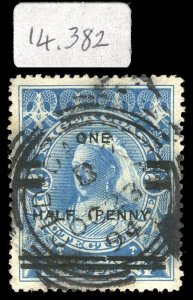 Niger Coast 1894 QV ½d on 2½d blue Position #7 OLD CALABAR pmk VFU. SG 65.