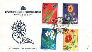 SOMALIA FIRST DAY COVER FLOWERS 4 VALUES CANCELLED MOGADISHU 1969