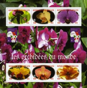 Central African Republic 2012 ORCHIDS of the World Sheet (6) Perforated mnh.vf