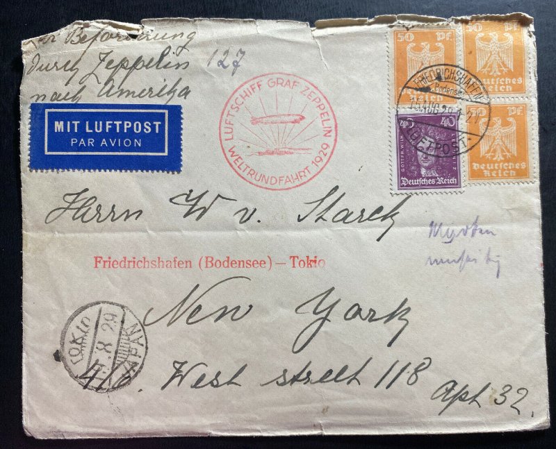 1929 Germany Graf Zeppelin LZ 127 Cover To New York USA Via Tokio Japan