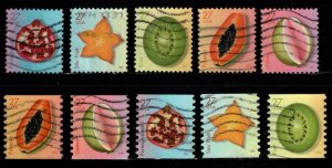 #4253 - 4262 Tropical Fruit Sheet & Coil  set/10 (Off Paper) - Used