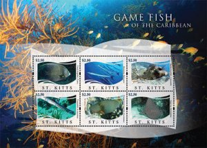 SAINT KITTS 2012 - GAME FISH OF THE CARIBBEAN - SHEET OF 6 STAMPS SCOTT 835 MNH