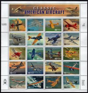 SC#3142 32¢ Classic American Aircraft Sheet of Twenty (1997)  MNH