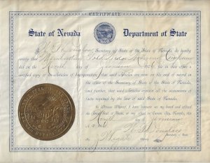 1906 - Manhattan Gold Wedge Mining Certificate - Ephemera 1133