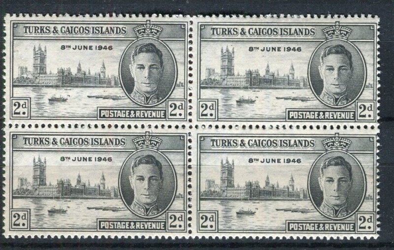 TURKS CAICOS; 1946 early GVI Victory issue fine MINT MNH BLOCK of 4