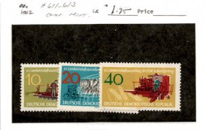 Germany - DDR, Postage Stamp, #611-613 Mint LH, 1962 Farming (AC)