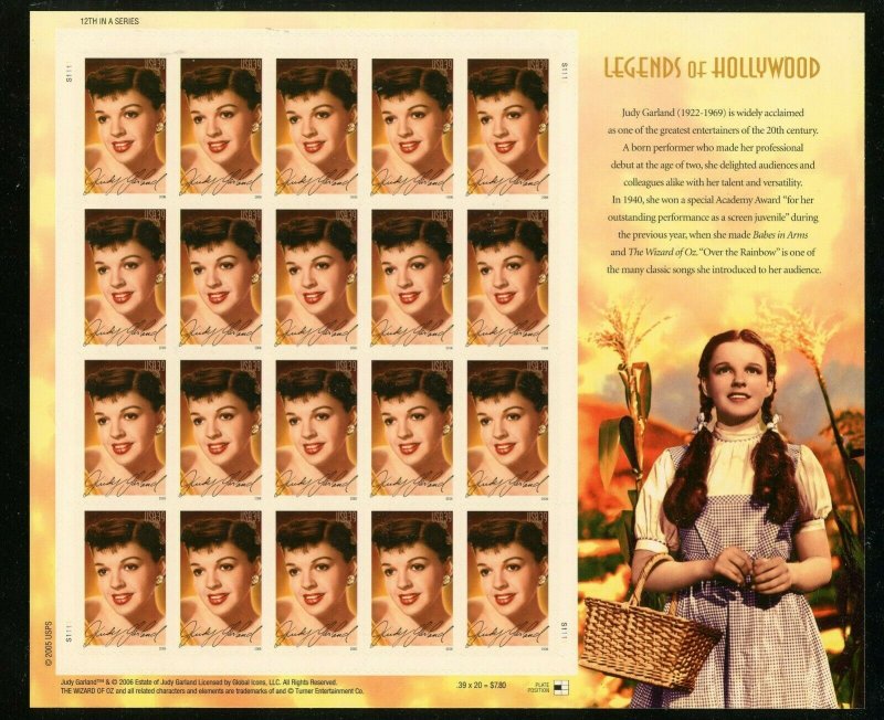 Scott 4077 Judy Garland 39 Cent MNH Sheet of 20