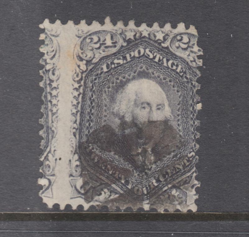 US Sc 78a used. 1862 24c gray lilac Washington, vertical misperf