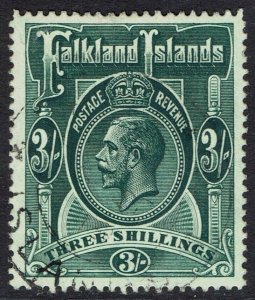 FALKLAND ISLANDS 1912 KGV 3/- WMK MULTI CROWN USED