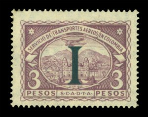 COLOMBIA 1923 AIRMAIL - SCADTA - ITALY I handstamp 3p vlt Sc# CLIT36 mint MLH