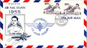 Philippines FDC 1955 - LT Jose Gozar Airmail Stamps - 2x20c - Pair - F43324