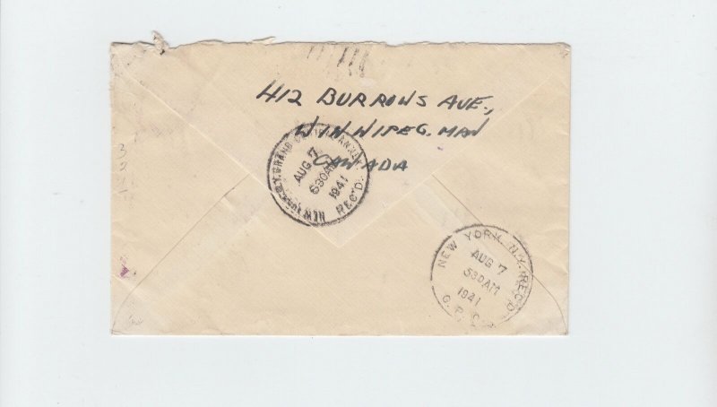 PATRIOTIC airmail special delivery cover to USA 1941 tied to Canada cover