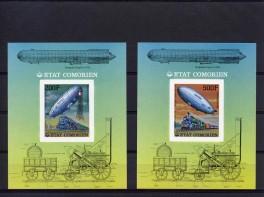 Comoro Islands 1977 Trains Zeppelins 6 Deluxe s/s Imperforated mnh.vf