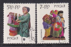 Poland 1969 Sc B118-9 Folk Art Choir Organ Grinder Stamp CTO