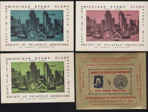 US 1941 & 1948 Society of Philatelic Americans Souvenir Sheets Mich. & Penn.