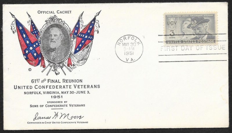UNITED STATES FDC 3¢ Confederate Veterans 1951 Bank of Virginia with Enclosure
