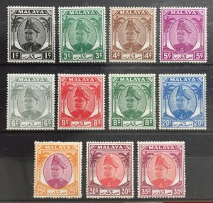 MALAYA 1949-55 SELANGOR Sultan Hisamuddin Alam Shah 11V Mint Part Set M4505