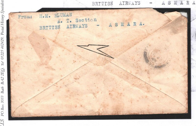 BOIC Eritrea GB KGVI *MEF* Overprint WW2 Cover 1944 British Airways Asmara O199a