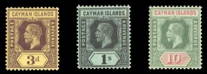 Cayman Islands #45-47 Cat$138.50, 1913 George V, set of three, hinged